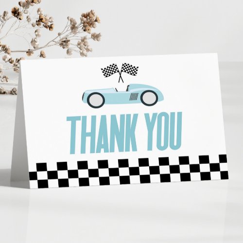 Blue Race Car Racecar Baby Shower Thank You Card