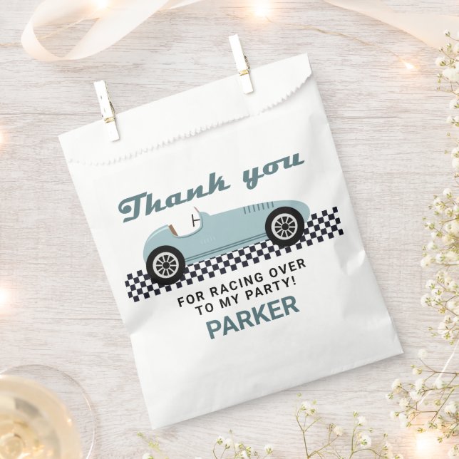 Blue Race Car Racing Birthday Party Favor Bag (Clipped)
