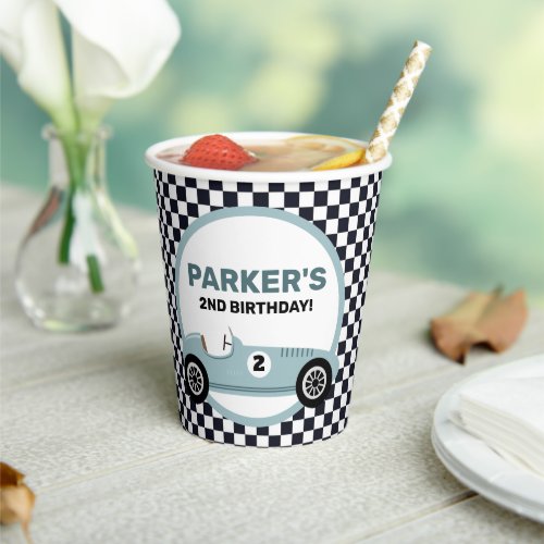 Blue Race Car Racing Birthday Party Paper Cups