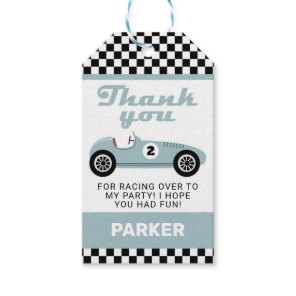 Blue Race Car Racing Birthday Party Thank You Gift Tags