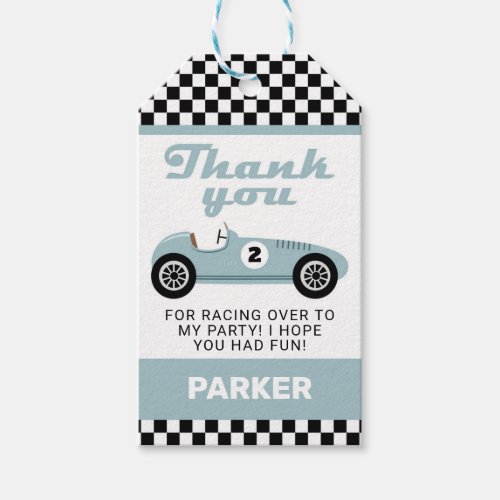 Blue Race Car Racing Birthday Party Thank You Gift Tags