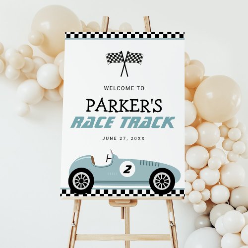 Blue Race Car Racing Two Fast Birthday Welcome Foam Board