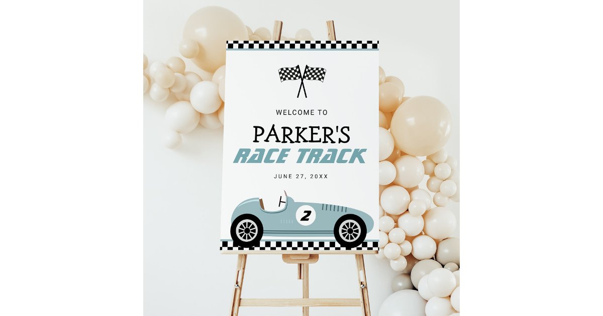 Blue Race Car Racing Two Fast Birthday Welcome Foam Board | Zazzle
