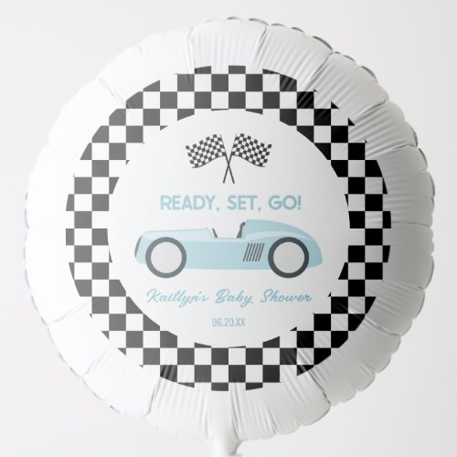 Blue Race Car Ready Set Go Baby Shower Balloon