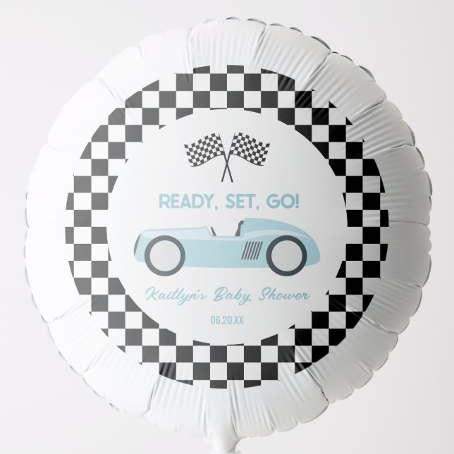 Blue Race Car Ready Set Go Baby Shower Balloon (Front)
