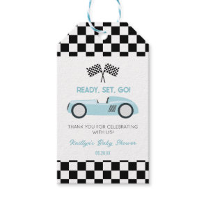 Blue Race Car Ready Set Go Baby Shower Gift Tags