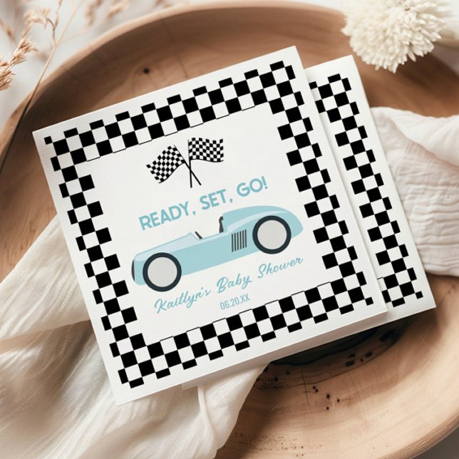 Blue Race Car Ready Set Go Baby Shower Napkins (Creator Uploaded)
