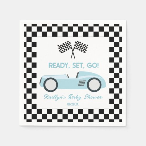 Blue Race Car Ready Set Go Baby Shower Napkins