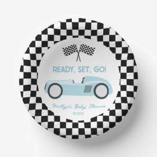 Blue Race Car Ready Set Go Baby Shower Paper Bowls