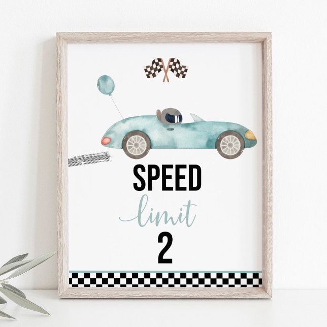 Blue Race Car Speed Limit 2 Birthday Sign (Creator Uploaded)