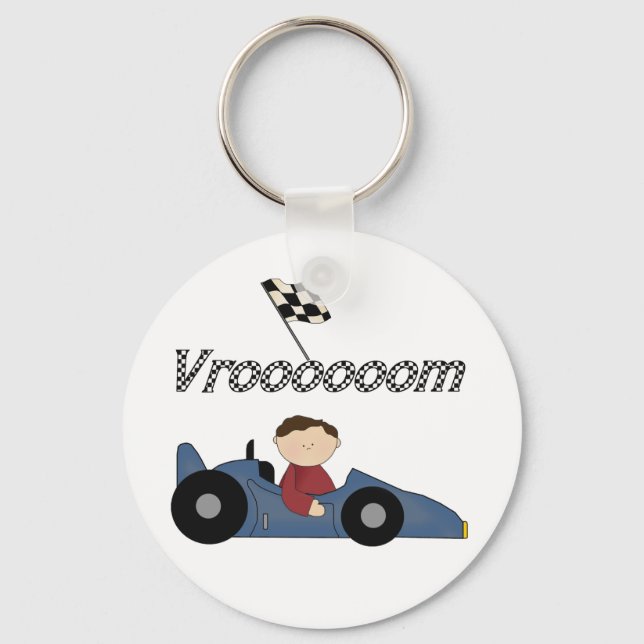 Blue Race Car Tshirts and Gifts Keychain (Front)