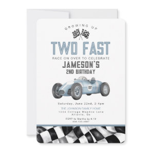 Blue Race Car Two Fast 2nd Birthday Party Invite