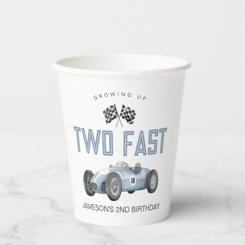 Blue Race Car Two Fast 2nd birthday party Paper Cups