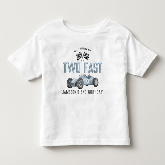 Blue Race Car Two Fast Birthday Boy Shirt (Front)