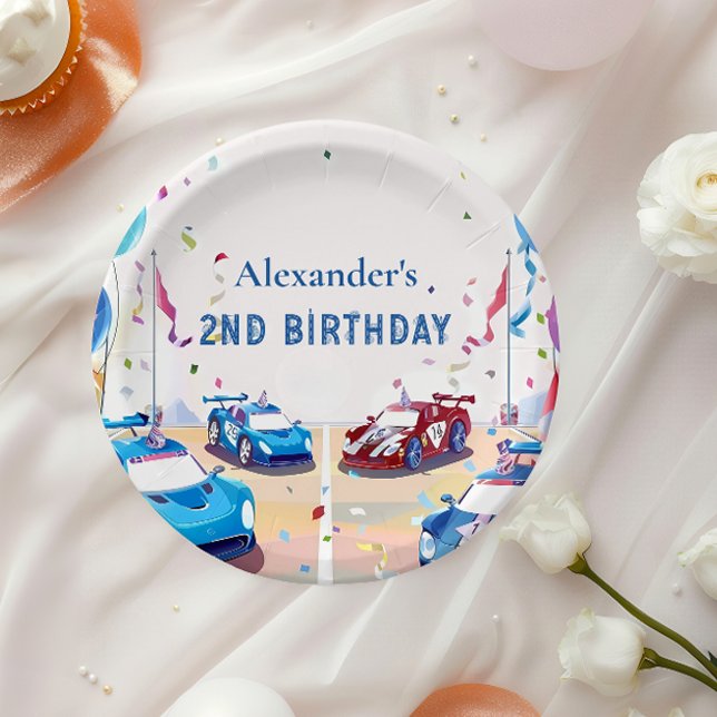 Blue Race Car Two Fast Birthday Paper Plates (Creator Uploaded)