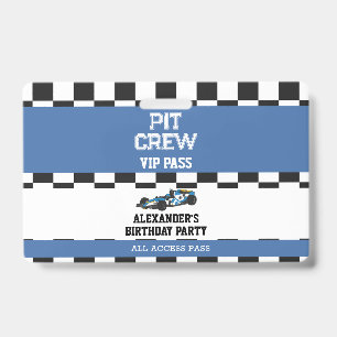 Blue Race Car Vip Pass Pit Crew Birthday Party Badge