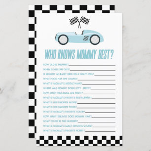 Blue Race Car Who Knows Mommy Baby Shower Game