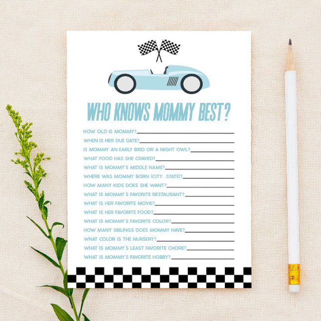 Blue Race Car Who Knows Mommy Baby Shower Game (Creator Uploaded)
