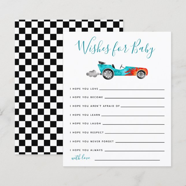 Blue Race Car Wishes for Baby Card (Front/Back)