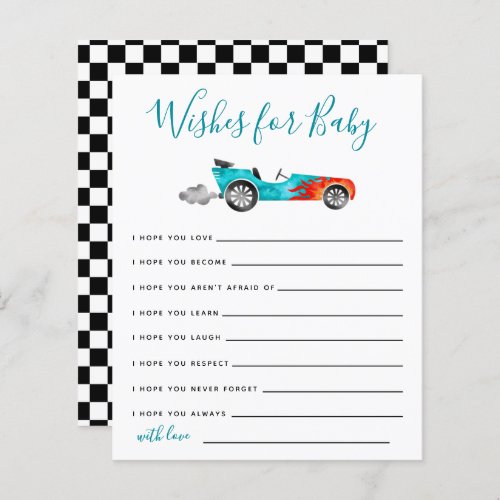 Blue Race Car Wishes for Baby Card