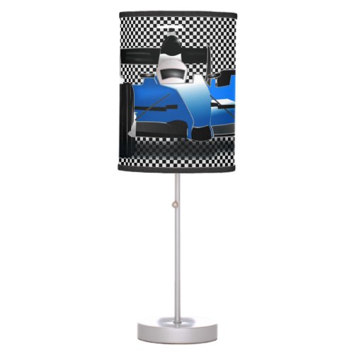 Blue Race Car with Checkerboard Table Lamp