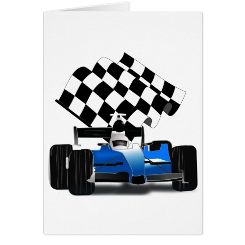 Blue Race Car with Checkered Flag