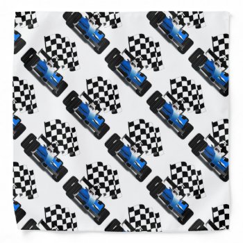 Blue Race Car With Checkered Flag Bandana by gravityx9 at Zazzle