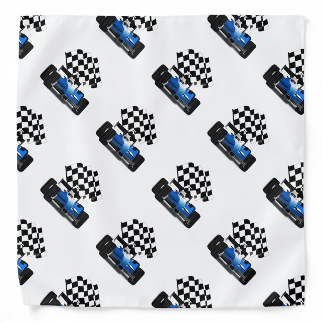 Blue Race Car with Checkered Flag Bandana (Front)