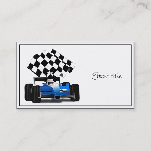 Blue Race Car with Checkered Flag Business Card Template