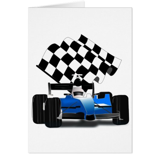 Blue Race Car with Checkered Flag Cards (Front)