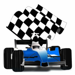 Blue Race Car with Checkered Flag Cutout