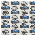 Blue Race Car with Checkered Flag