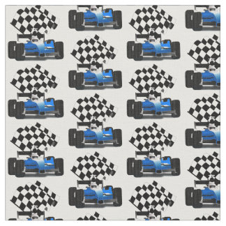 Blue Race Car with Checkered Flag Fabric