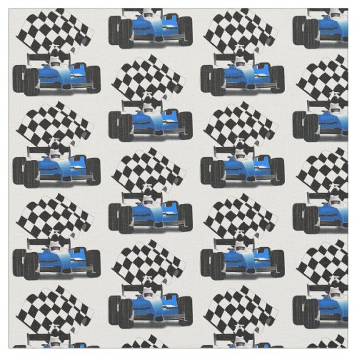 Blue Race Car with Checkered Flag Fabric