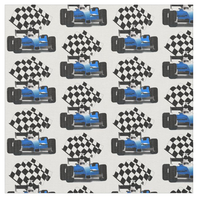 Blue Race Car with Checkered Flag Fabric (Close Up)