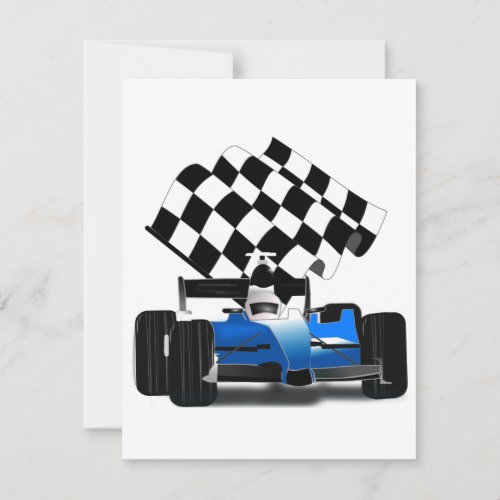 Blue Race Car with Checkered Flag Personalized Invitation