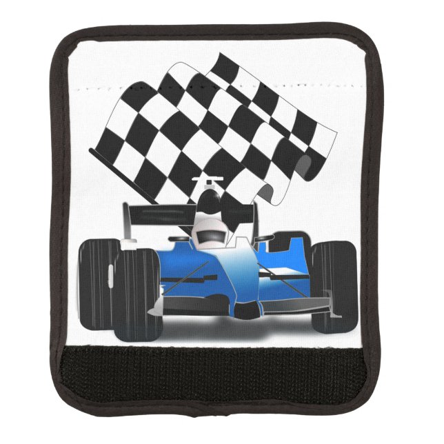 Blue Race Car with Checkered Flag Luggage Handle Wrap (Front)
