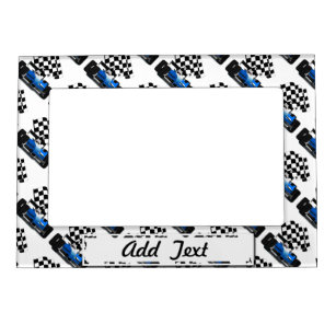 Blue Race Car with Checkered Flag Magnetic Frame