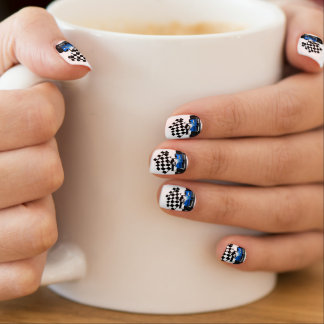Blue Race Car with Checkered Flag Minx Nail Wraps