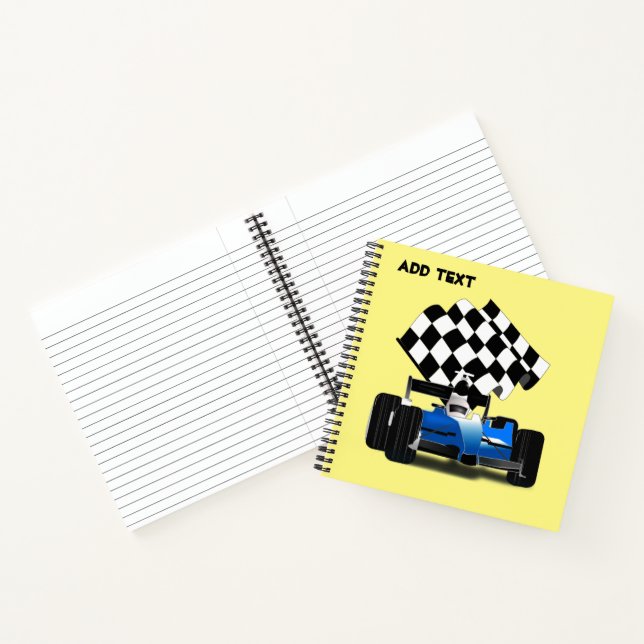Blue Race Car with Checkered Flag Notebook (Inside)
