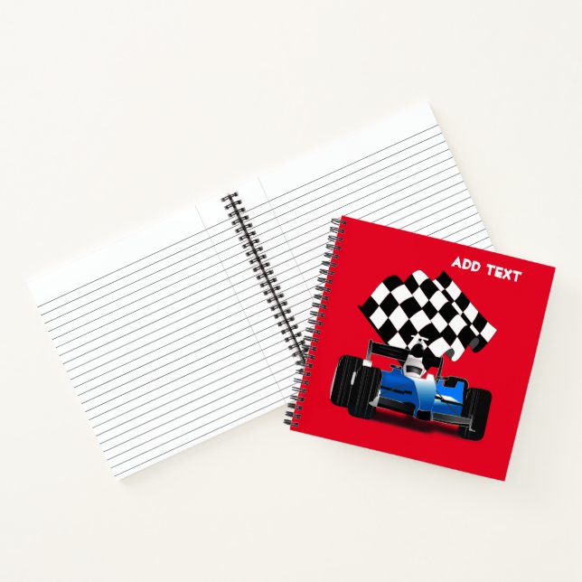Blue Race Car with Checkered Flag Notebook (Inside)