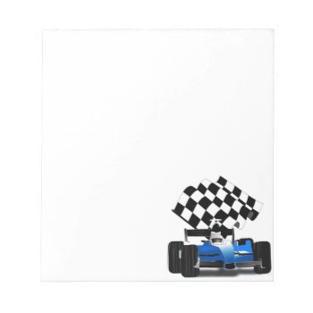 Blue Race Car With Checkered Flag Notepad by gravityx9 at Zazzle