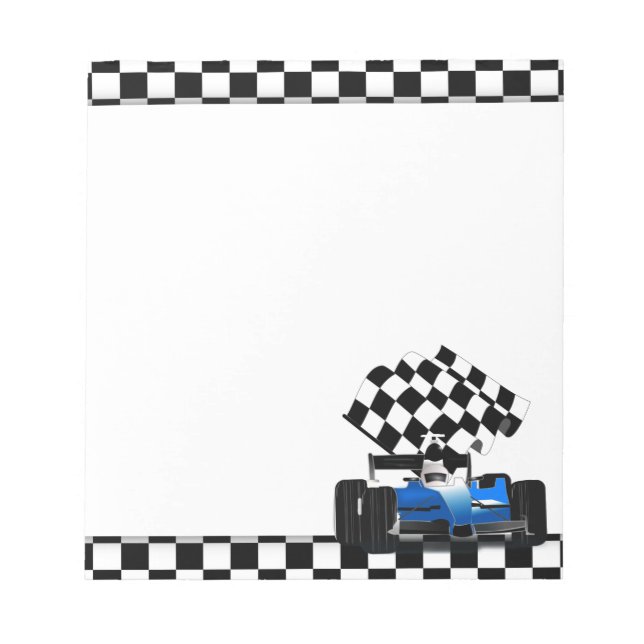 Blue Race Car with Checkered Flag Notepad (Front)