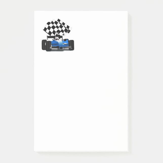 Blue Race Car with Checkered Flag Post-it Notes (Front)
