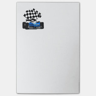 Blue Race Car with Checkered Flag Post-it Notes