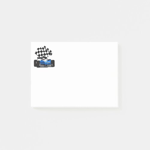 Blue Race Car with Checkered Flag Post_it Notes