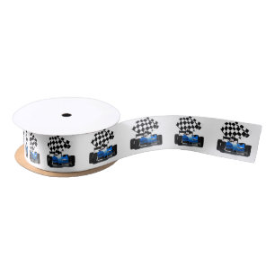 Blue Race Car with Checkered Flag Satin Ribbon