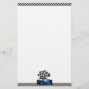 Blue Race Car with Checkered Flag Stationery