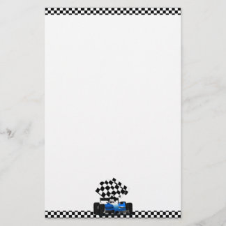 Blue Race Car with Checkered Flag Stationery