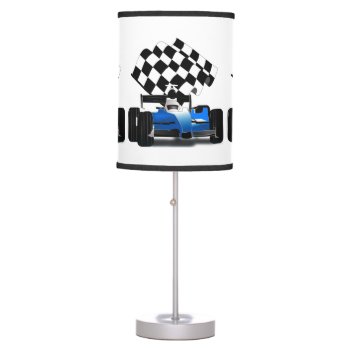 Blue Race Car With Checkered Flag Table Lamp by gravityx9 at Zazzle